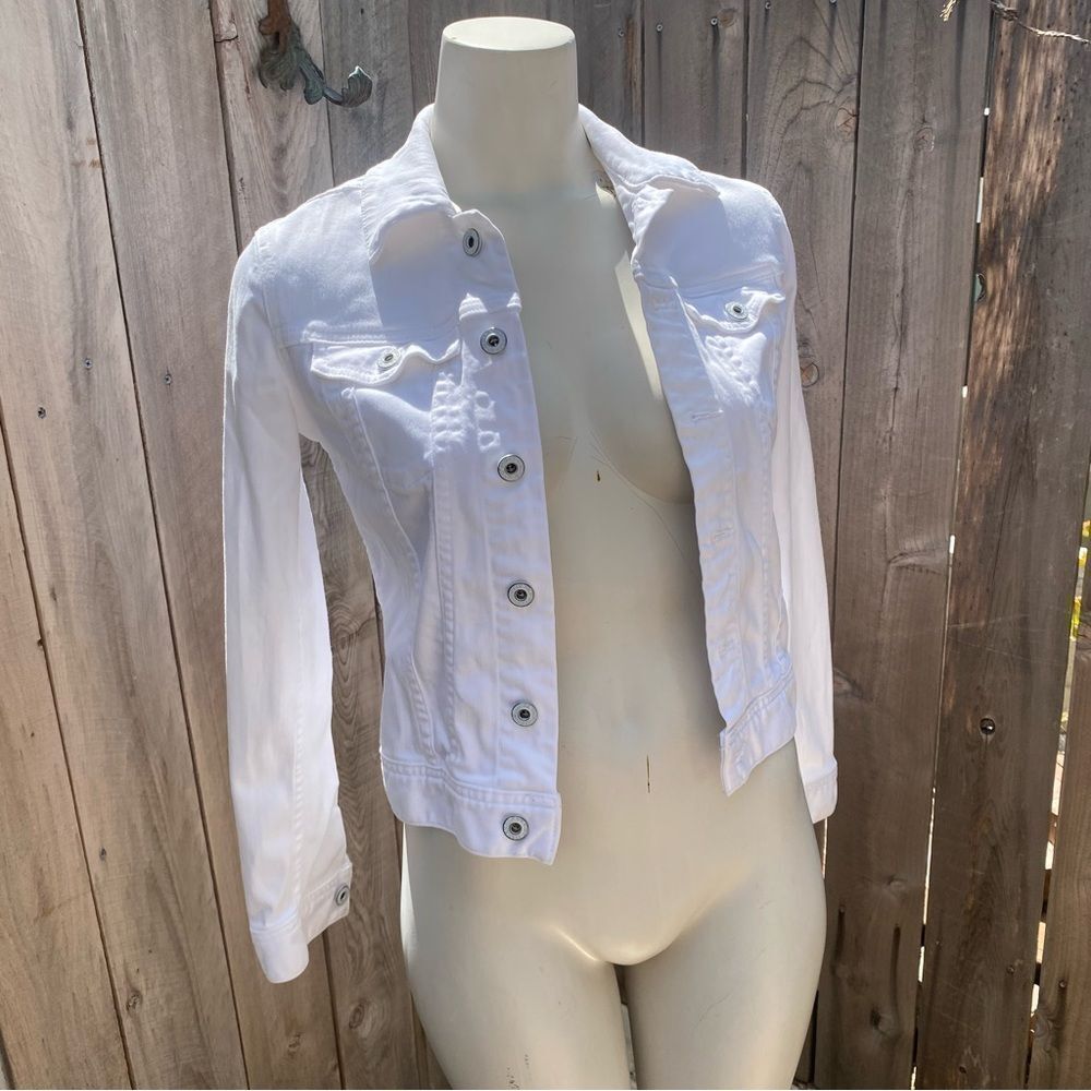 Ag Adriano Goldschmied White and Pink Jean Jacket with Artistic Back XS - Picture 8 of 10